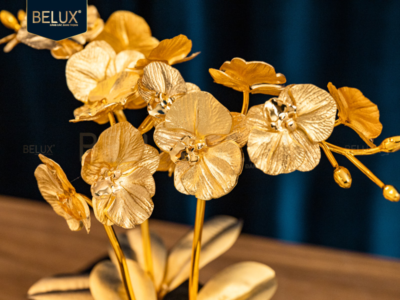 Chậu Hoa Lan Hồ Điệp 3 Cành dát vàng 24k KT 22x15x24cm